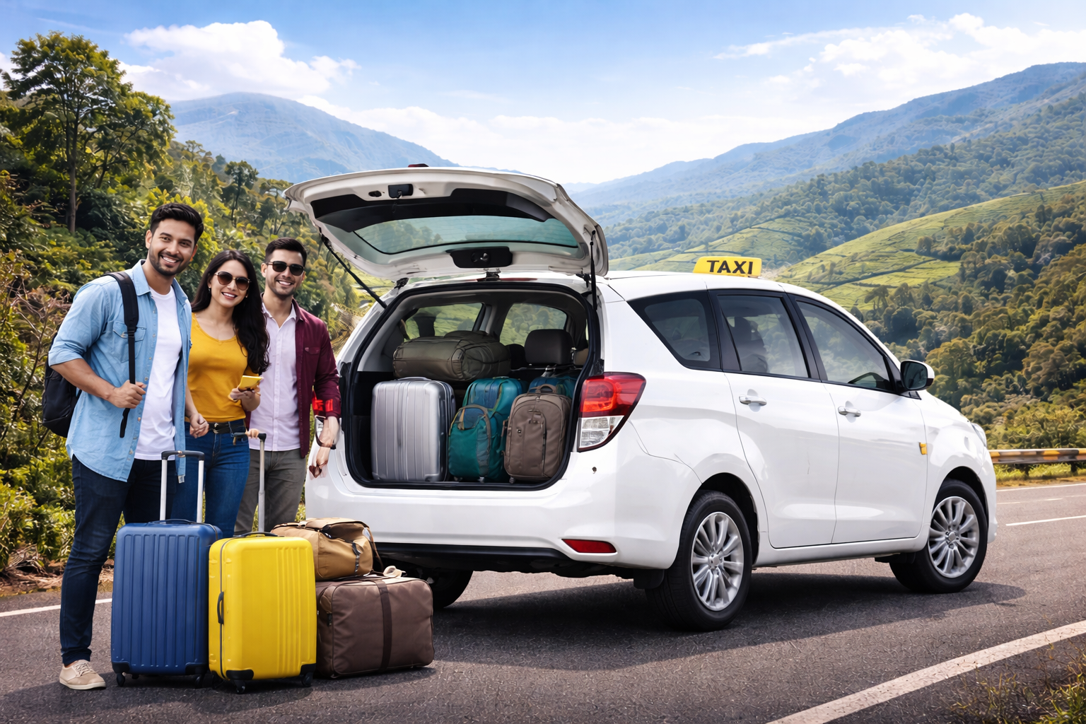 Kochi to Thekkady taxi travel through scenic Kerala hills, forest roads and spice plantations with comfortable cab service