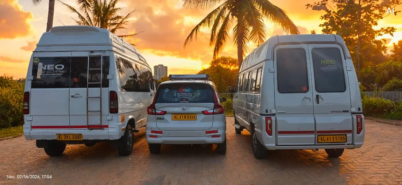 Kerala Cab Service premium taxi fleet with Force Urbania, Ertiga and tempo traveller rear view