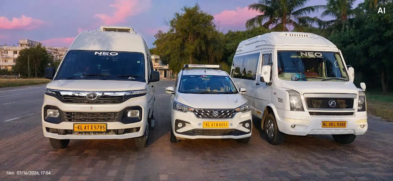 Kerala Cab Service Kochi taxi fleet with Force Urbania, Ertiga cab and premium tempo traveller